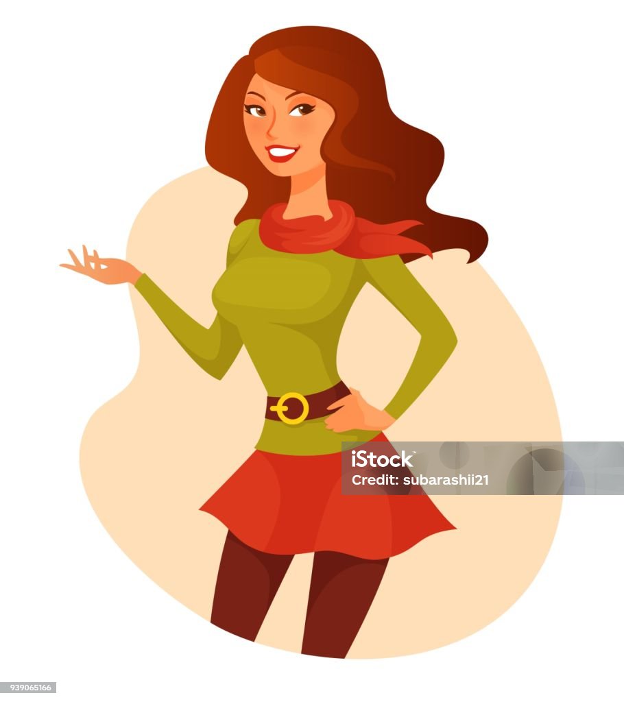 Beautiful Cartoon Girl In Quirky Spring Outfit Stock Illustration -  Download Image Now - Cool Attitude, Adult, Adults Only - iStock