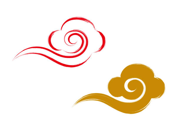 illustrazioni stock, clip art, cartoni animati e icone di tendenza di tratto pennello vettoriale cinese orientale tradizionale modello nuvola isolata - whirling clouds