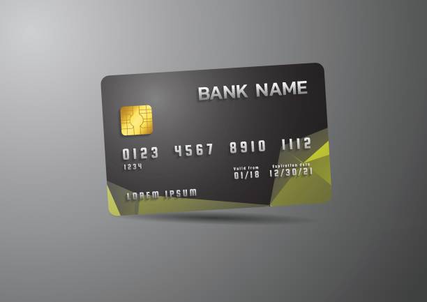 istock Credit card black on grey background with shadow. Modern business card template design 939073584