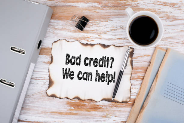 bad credit, we can help - credit crunch audio imagens e fotografias de stock