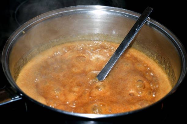 Boiling Old Fashioned Brown Sugar Fudge Close Up Abstract