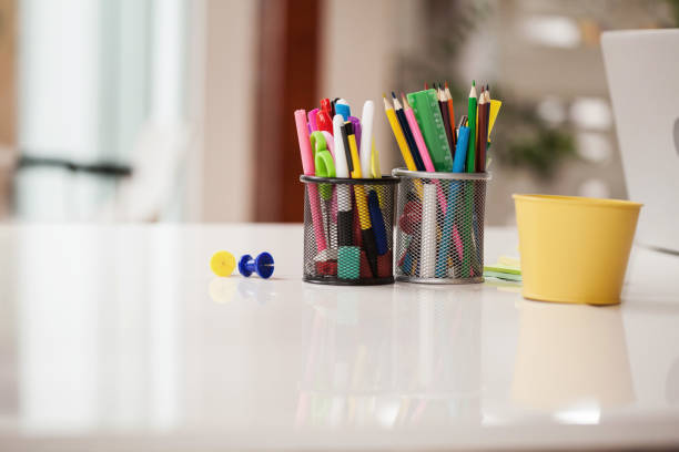 istock Office supplies on desk 939096756