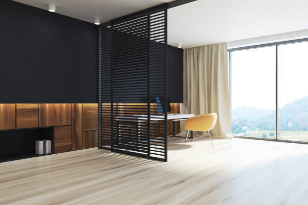istock Black and wooden manager s office corner 939113424