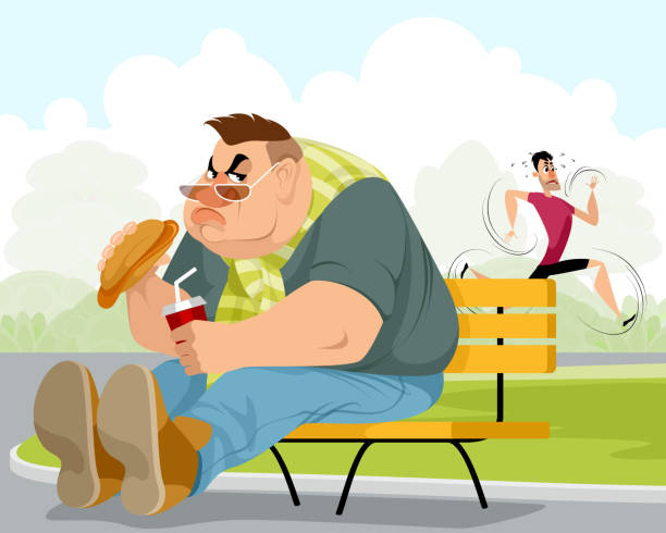 Fat man and sportsman Vector illustration of a fat man and sportsman brat burger stock illustrations