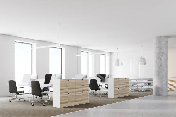 istock Wooden and white loft office corner 939116970