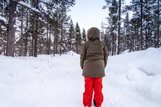 istock Young Woman Standing in Forest Covered With Snow 939117710