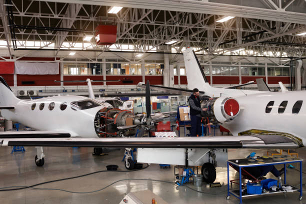 Aircraft mechanic in the hangar