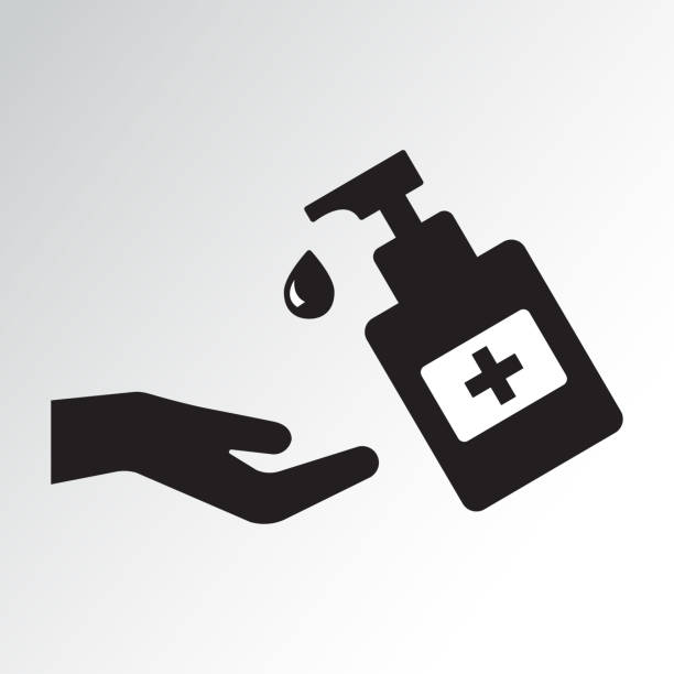 ilustrações de stock, clip art, desenhos animados e ícones de disinfection. hand sanitizer bottle icon, washing gel. vector illustration - hand sanitizer liquid soap hygiene healthy lifestyle