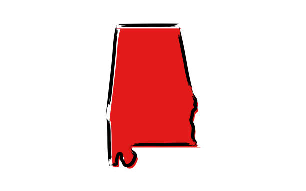 Red sketch map of Alabama Stylized red sketch map of Alabama illustration vector alabama stock illustrations