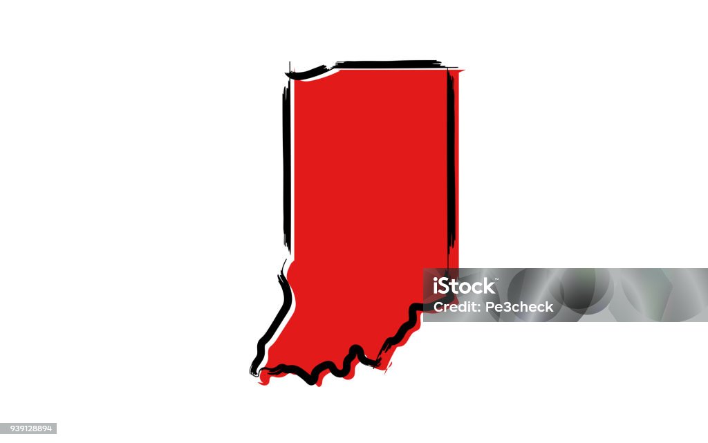 Red sketch map of Indiana Stylized red sketch map of Indiana illustration vector Indiana stock vector