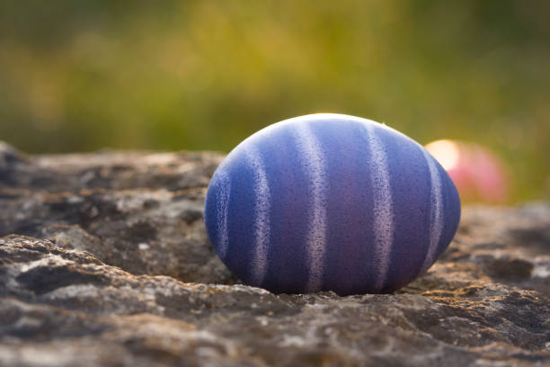 Nest of natural-colored Easter eggs in the garden