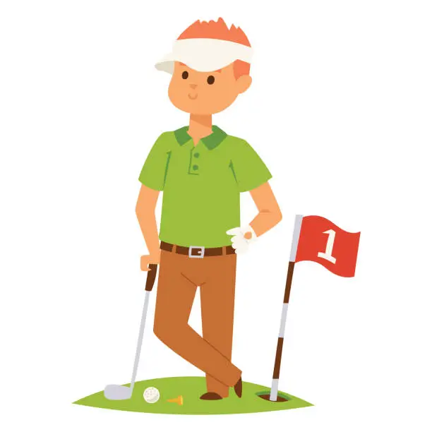 Vector illustration of Golf player vector man and accessories golfing club male swing sport hobby equipment illustration