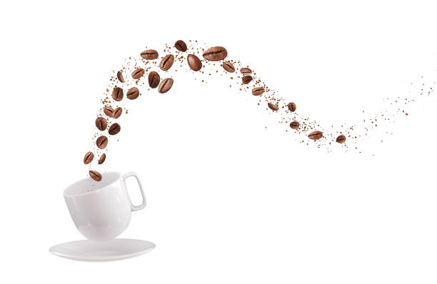 istock Coffee beans and coffee powder Fly out of a white cup 939144912