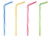 Four drinking straw pink, blue, yellow, green striped