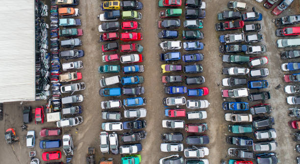 istock Aerial view of a car junkyard 939149140