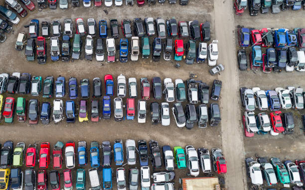 istock Aerial view of a car junkyard 939149208