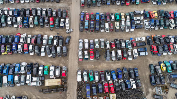istock Aerial view of a car junkyard 939149274