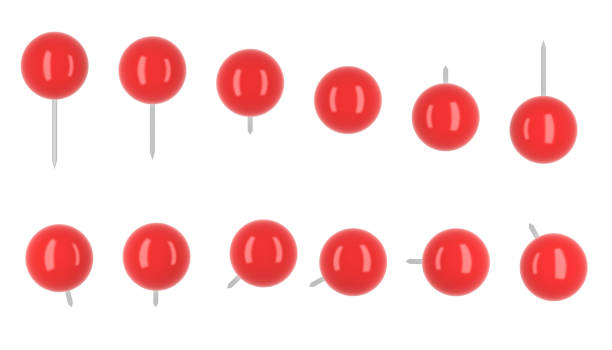 istock Collection of various red push pins. Thumbtacks on white background, 3d illustration 939153012