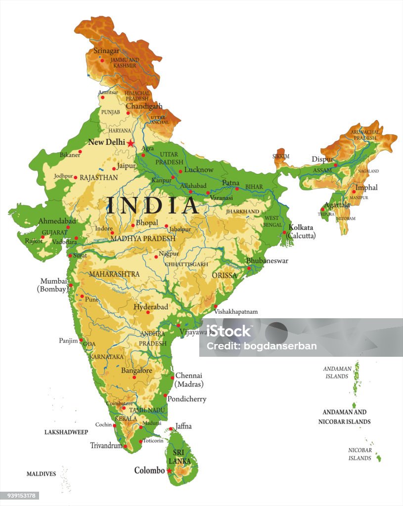 India Relief Map Stock Illustration - Download Image Now - Map ...