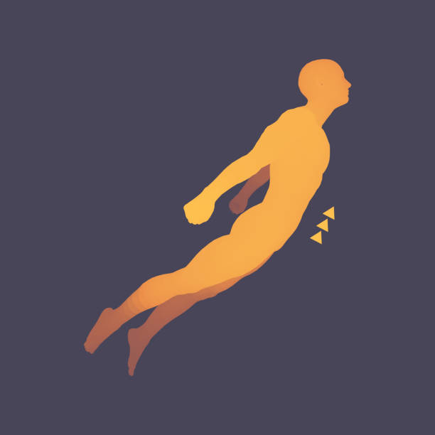 istock Hovering in Air. Man Floating in the Air. 3D Model of Man. Human Body. Design Element. Vector Illustration. 939153890