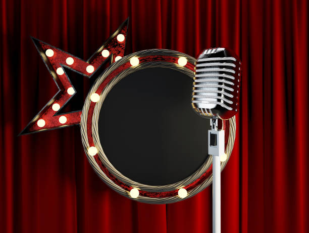 microphone de scène avec cadre blanc cercle conseil. - arts or entertainment audio photos et images de collection