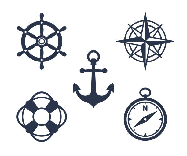 stockillustraties, clipart, cartoons en iconen met set van marine, maritieme en nautische pictogrammen - baken