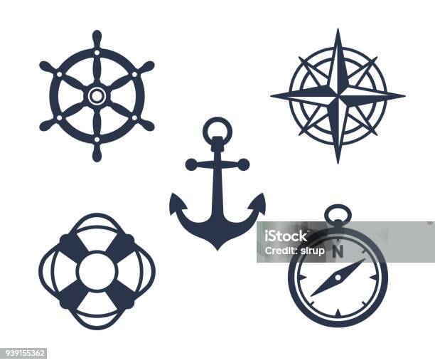 Set Of Marine Maritime Or Nautical Icons Stock Illustration - Download Image Now - Icon Symbol, Nautical Vessel, Nautical Style