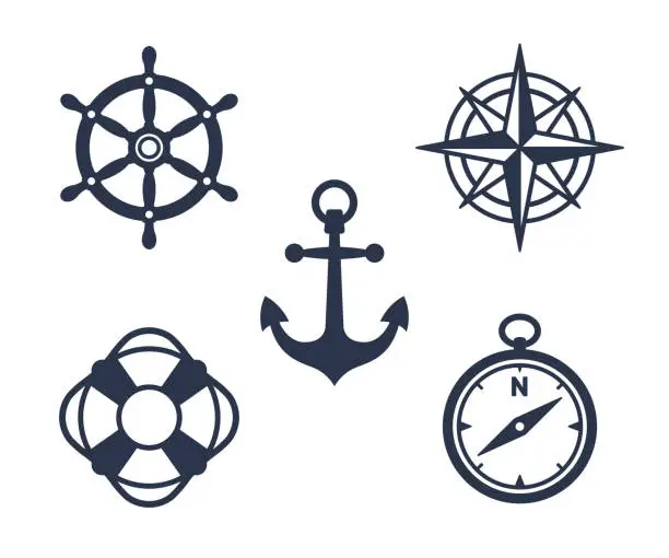 Vector illustration of Set of marine, maritime or nautical icons