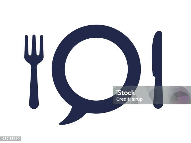 Fork And Knife With Speech Bubble Plate Stock Illustration - Download Image Now - Icon Symbol, Discussion, Fork