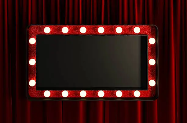 Photo of Blank Board with Red Frame and Light Bulbs.