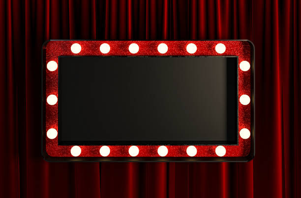 blank board with red frame and light bulbs. - theatrical performance stage theater broadway curtain imagens e fotografias de stock