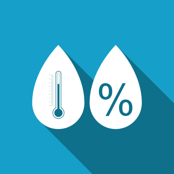 Humidity icon isolated with long shadow. Weather and meteorology, thermometer symbol. Flat design. Vector Illustration Humidity icon isolated with long shadow. Weather and meteorology, thermometer symbol. Flat design. Vector Illustration metcast stock illustrations