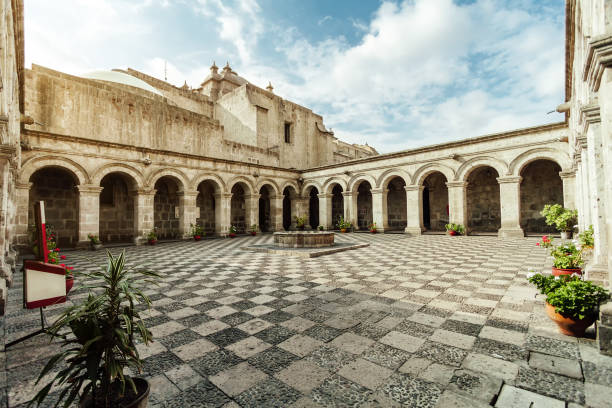 Courtyard of the Convent of the Church of the Company in Arequipa, Peru stock photo