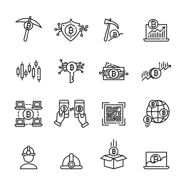 cryptocurrency thin line icon set 3, vector eps10 vector art illustration