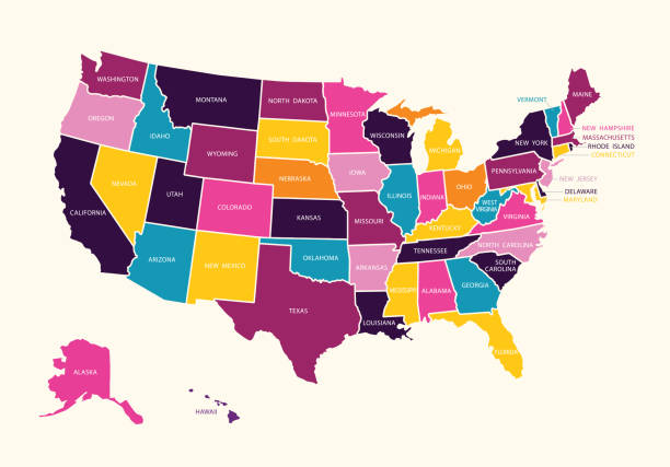 Vintage colorful United State of America map with states names. Vintage colorful United State of America map with states names. Vector. vintage hawaii map stock illustrations