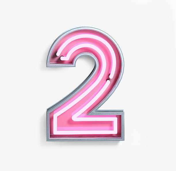 Bright Neon Font. Number 2 Bright Neon Font with fluorescent pink tubes. Number 2. Night Show Alphabet. 3d Rendering Isolated on White Background. number 2 stock pictures, royalty-free photos & images