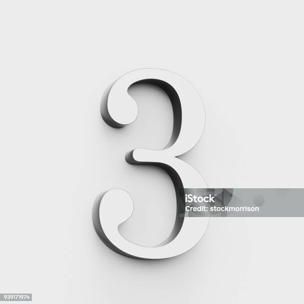 Modern And Elegant Number 3 In Black And White On White 3d Render Stock
