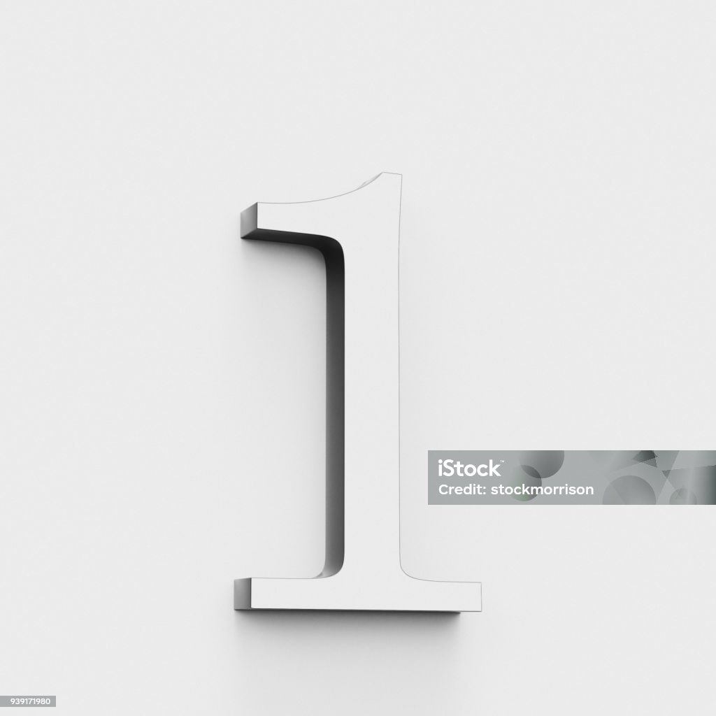 Modern And Elegant Number 1 In Black And White On White 3d Render Stock