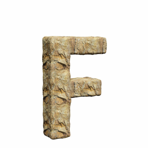 Roughly textured and warmly toned number f on a pure white background. This is a 3d render.