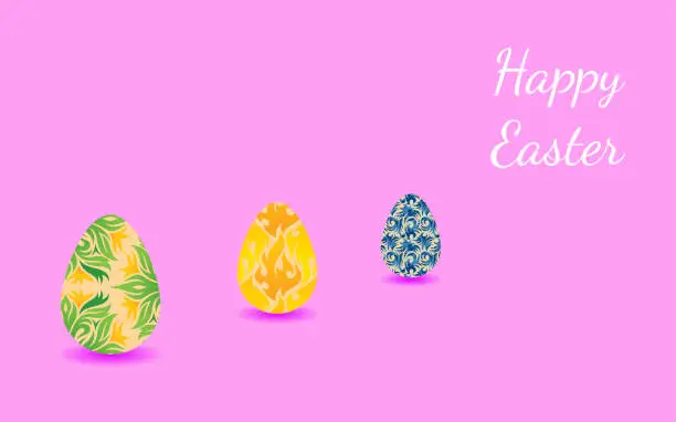 Vector illustration of Happy Easter. Set of Easter eggs of colorful with different texture for decorative in Spring holiday.