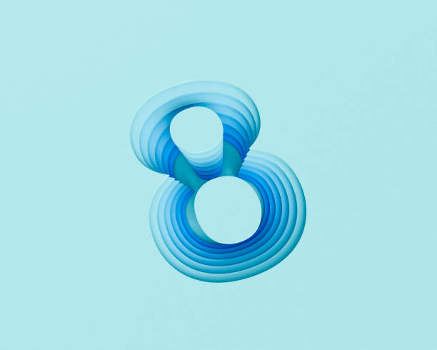 istock 3d rendered layer carved number 8 in blue tones. 939172672