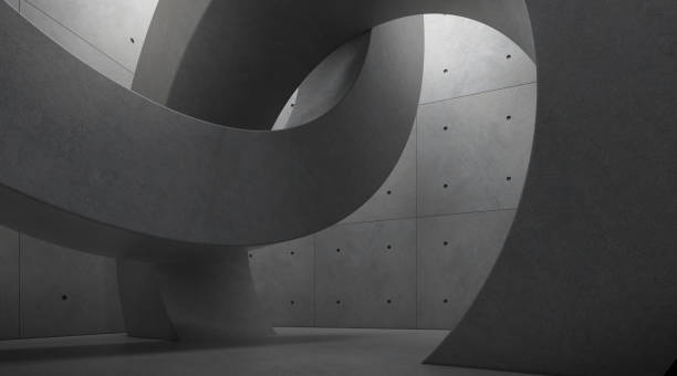 abstract of architecture space with rhythm of circle concrete block and light and shadow of the sun,3d render - sculpture art abstract white imagens e fotografias de stock