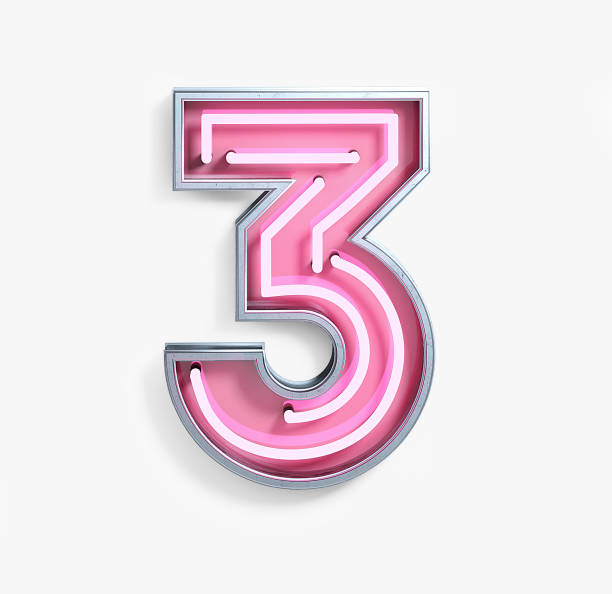 bright neon font. number 3 - third party imagens e fotografias de stock