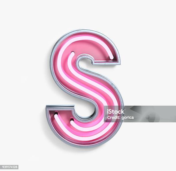 Bright Neon Font Letter S Stock Photo - Download Image Now - Neon Lighting, Letter S, Three Dimensional