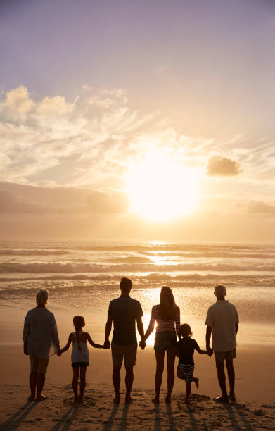 istock Rear View Of Multi Generation Family Silhouetted On Beach 939181142