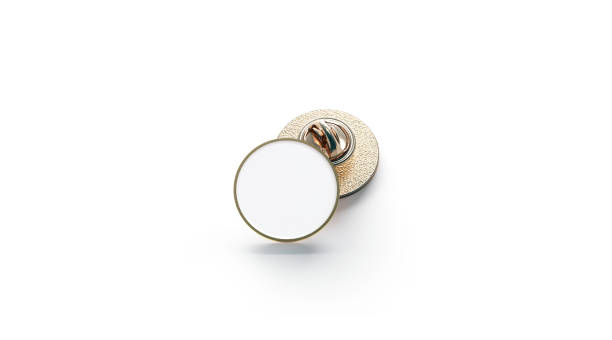 istock Blank white round gold lapel badge mockup 939197358