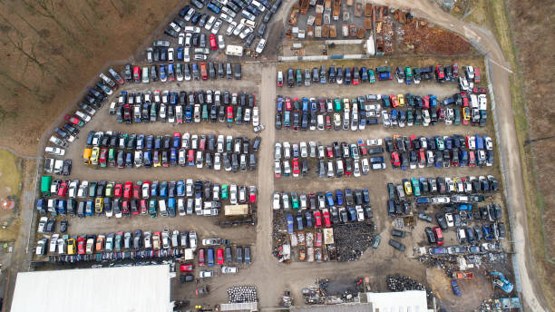 istock Aerial view of a car junkyard 939197496