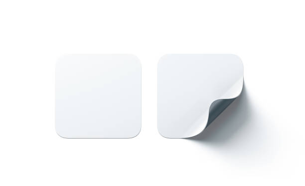 istock Blank white square adhesive stickers mock up with curved corner 939205436