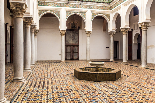 Tangier, Morocco, April 05, 2017: Courtyard interior of the Palace of the Kasbah in the Tangier's medina