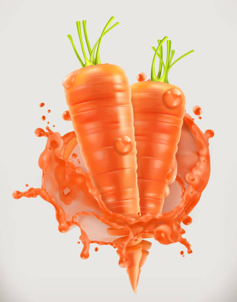 Carrot juice. Fresh vegetable, 3d vector icon Carrot juice. Fresh vegetable, 3d vector icon hyperrealism stock illustrations
